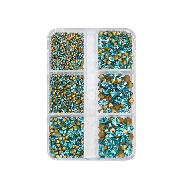 6 Grids Sharp Diamond Cyan Glass Rhinestones 08 - DTK Nail Supply