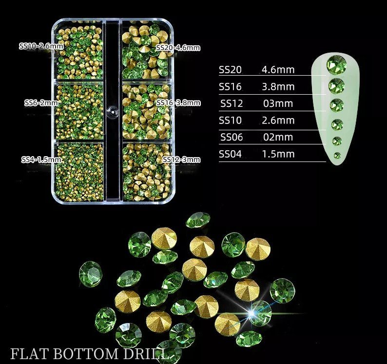 6 Grids Sharp Diamond Green Glass Rhinestones 07 - DTK Nail Supply