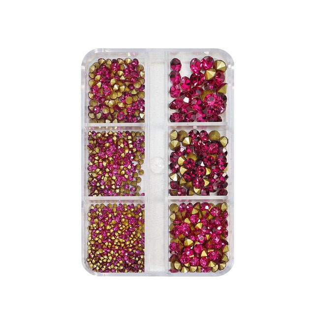 6 Grids Sharp Diamond Magenta Glass Rhinestones 05 - DTK Nail Supply