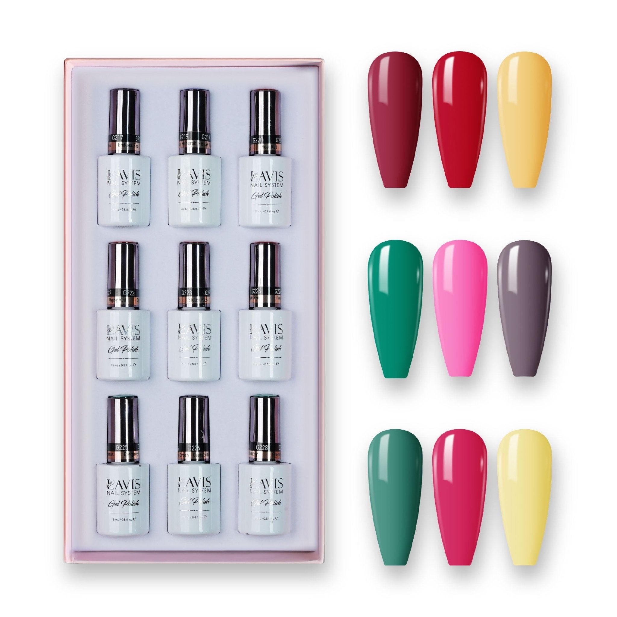9 Lavis Holiday Gel Nail Polish Collection - SET 12 - 216; 221; 176; 191; 171; 074; 174; 175; 185 - DTK Nail Supply