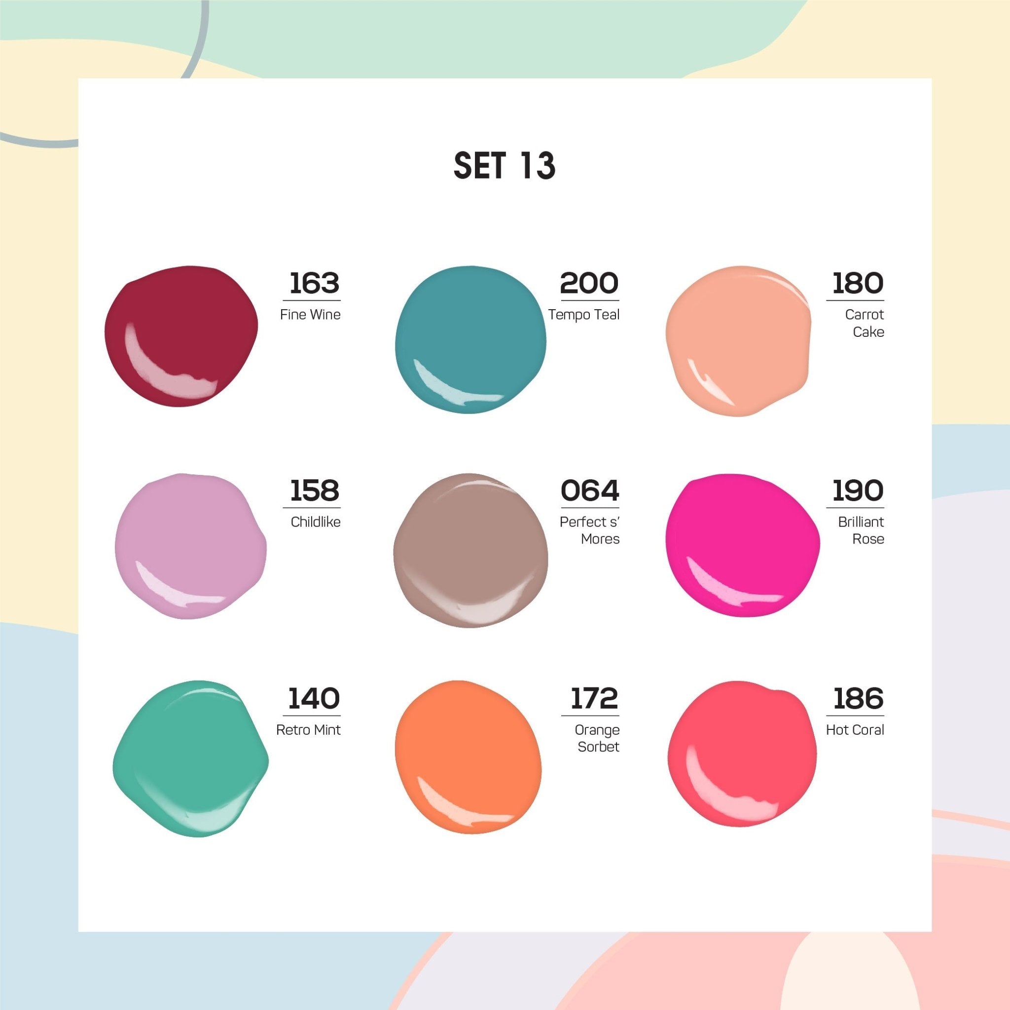 9 Lavis Holiday Gel Nail Polish Collection - SET 13 - 163; 200; 180; 158; 064; 190; 140; 172; 186 - DTK Nail Supply