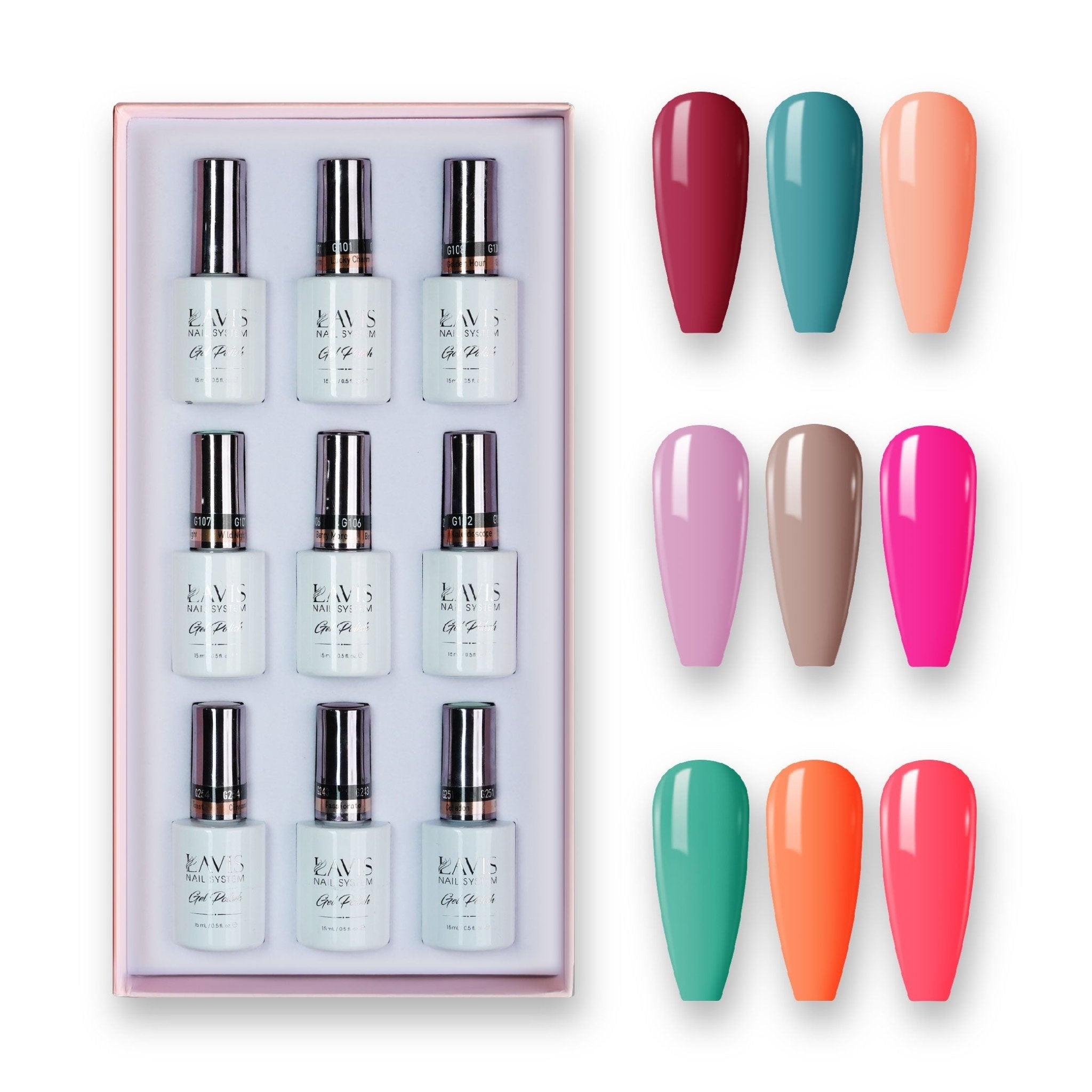 9 Lavis Holiday Gel Nail Polish Collection - SET 13 - 163; 200; 180; 158; 064; 190; 140; 172; 186 - DTK Nail Supply
