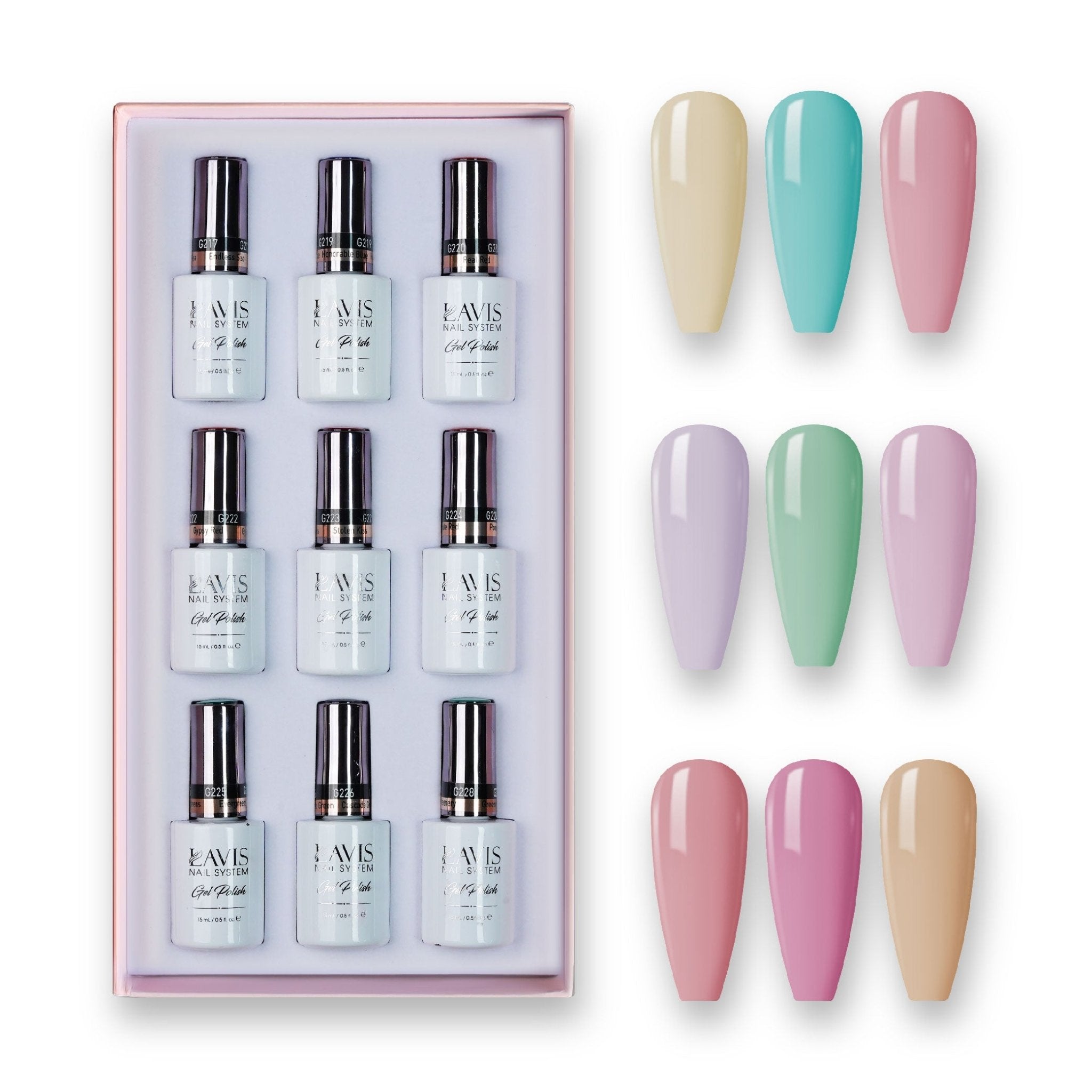 9 Lavis Holiday Gel Nail Polish Collection - SET 3 - 145; 150; 115; 125; 147; 127; 128; 116; 129 - DTK Nail Supply