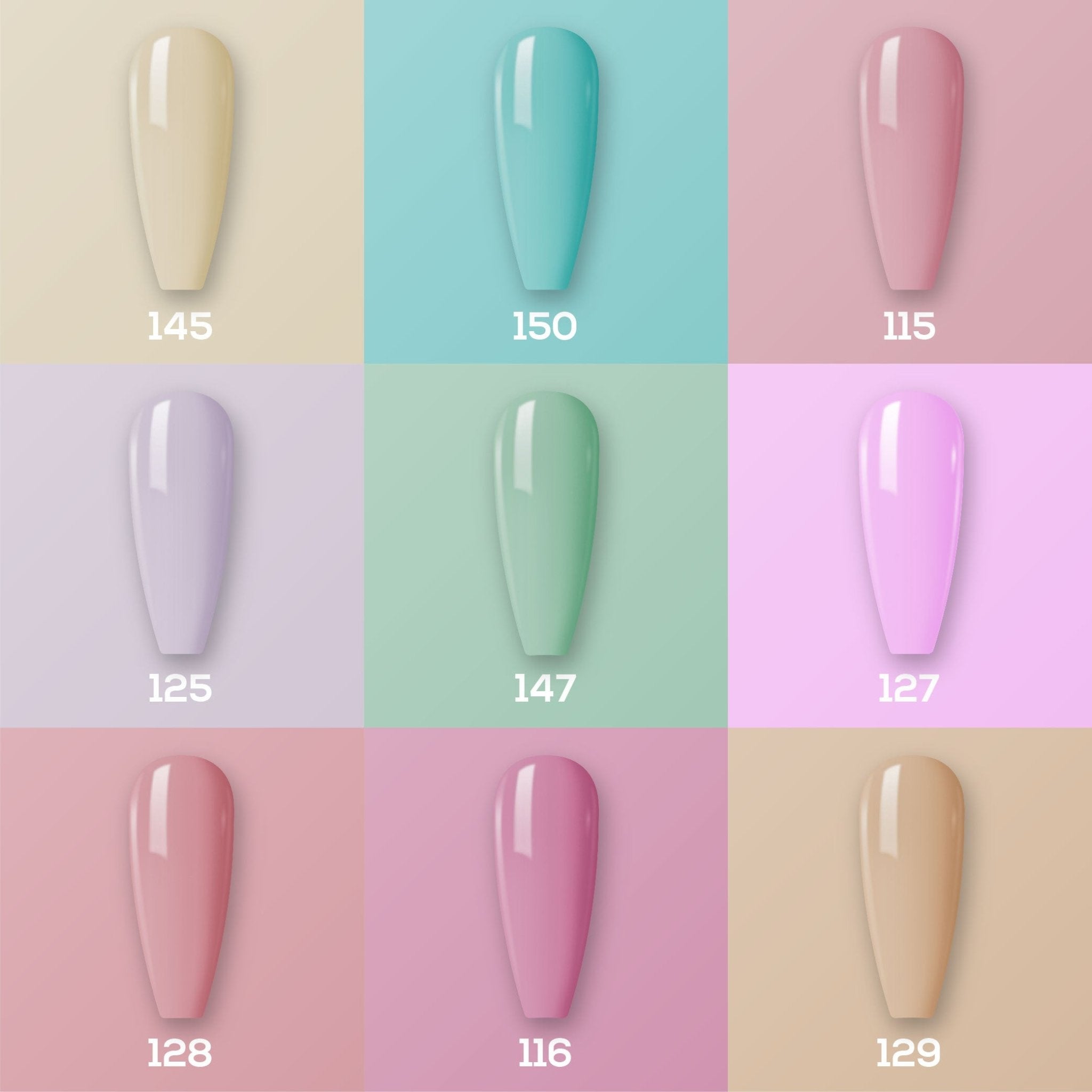 9 Lavis Holiday Gel Nail Polish Collection - SET 3 - 145; 150; 115; 125; 147; 127; 128; 116; 129 - DTK Nail Supply
