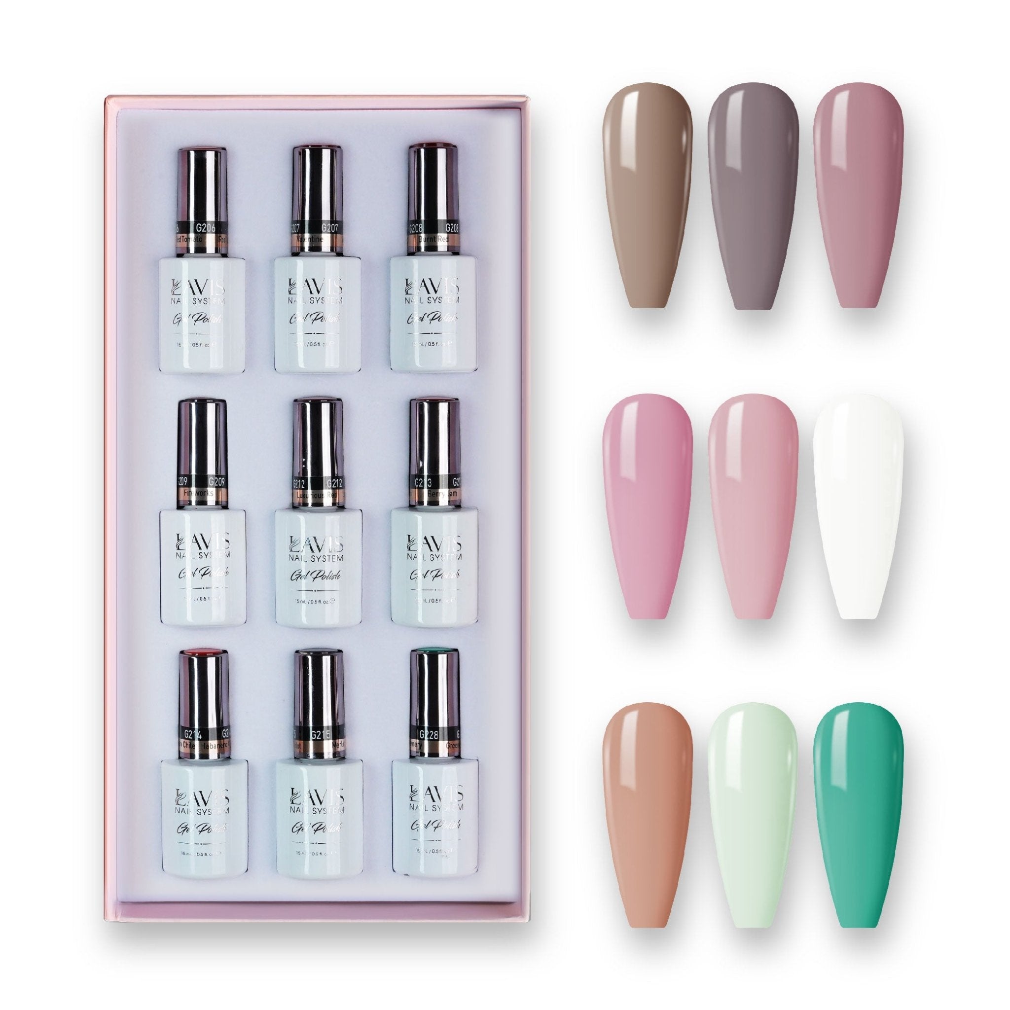 9 Lavis Holiday Gel Nail Polish Collection - SET 5 - 028; 117; 113; 136; 153; 001; 135; 066; 140 - DTK Nail Supply
