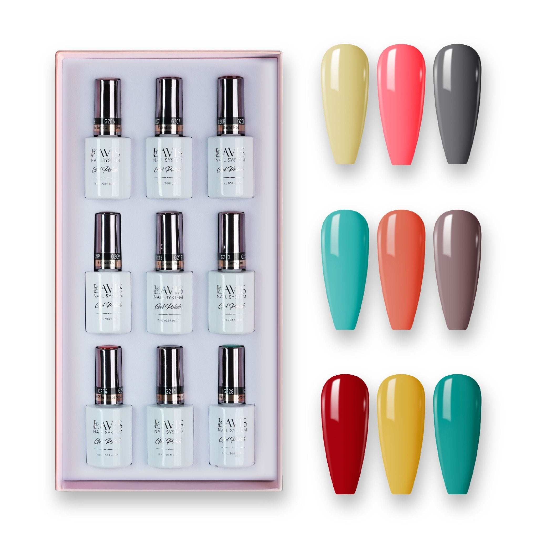 9 Lavis Holiday Gel Nail Polish Collection - SET 7 - 081; 082; 079; 138; 152; 057; 214; 142; 139 - DTK Nail Supply