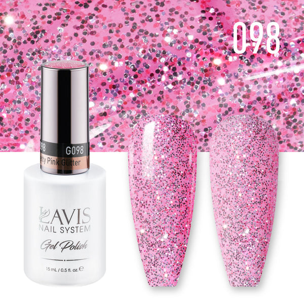  Lavis Gel Polish 098 - Pretty Pink Glitter by LAVIS NAILS sold by DTK Nail Supply