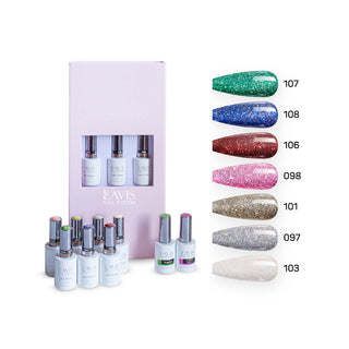 Lavis Holiday Collection: 7 Gel Polishes, 1 Base Gel, 1 Top Gel - SUNSET PARTY - 107; 108; 106; 098; 101; 097; 103 + BT by LAVIS NAILS sold by DTK Nail Supply
