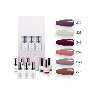  Lavis Fall Collection Gel Set 2: 6 Gel Polishes, 1 Base Gel, 1 Top Gel, 1 Protein Bond & Primer - 270; 229; 243; 259; 266; 273 by LAVIS NAILS sold by DTK Nail Supply