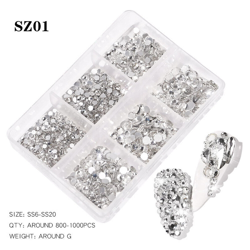  Mixed Size Flatback Diamond Glass Rhinestones SZ01 - Clear by OTHER sold by DTK Nail Supply