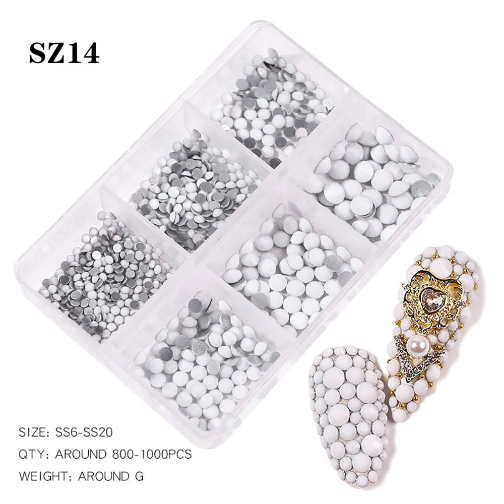 Mixed Size Flatback Diamond Glass Rhinestones SZ14 - White