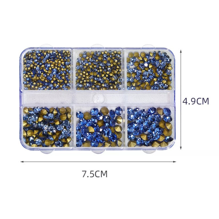 6 Grids Sharp Diamond Blue Glass Rhinestones #04