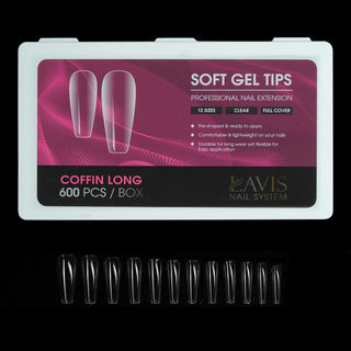 LAVIS Coffin Long - 12 Sizes Clear - Soft Gel Tips