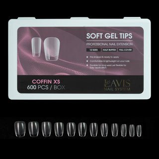 LAVIS Coffin XS - 12 Sizes Half Buffed - Soft Gel Tips