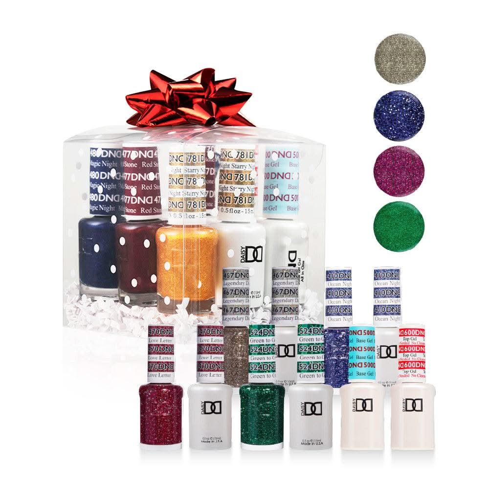DND Holiday Gift Bundle: 4 Gel & Lacquer, 1 Base Gel, 1 Top Gel - 467, 410, 470, 524 - DTK Nail Supply