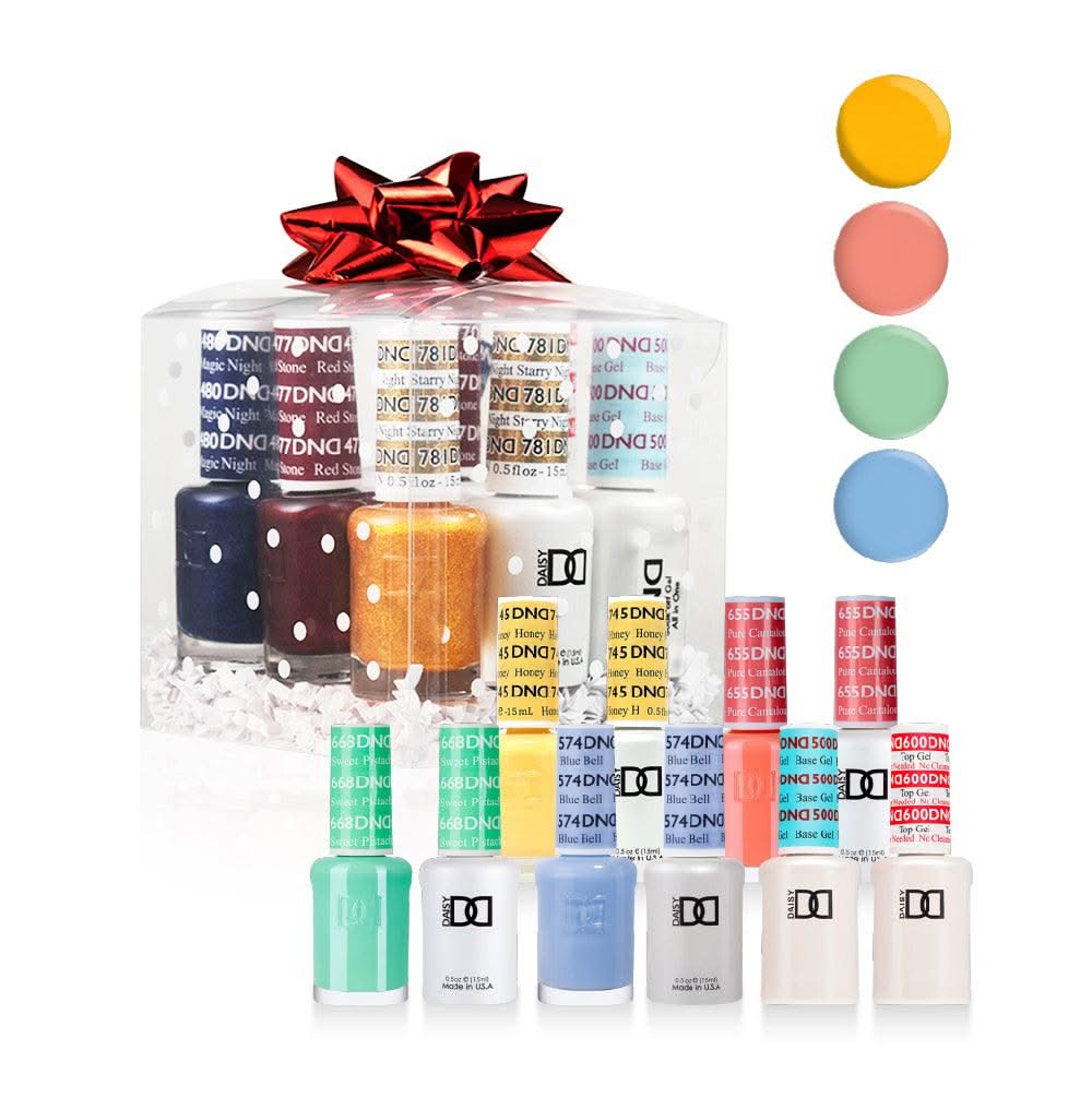 DND Holiday Gift Bundle: 4 Gel & Lacquer, 1 Base Gel, 1 Top Gel - 745, 655, 668, 574 - DTK Nail Supply