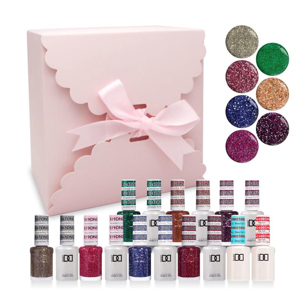 DND Holiday Gift Bundle: 7 Gel & Lacquer, 1 Base Gel, 1 Top Gel - 467, 519, 410, 470, 524, 412, 509 - DTK Nail Supply