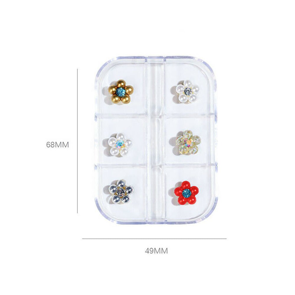 Flower Ornament 6 Grid Pack - Alloy Flowers - DTK Nail Supply
