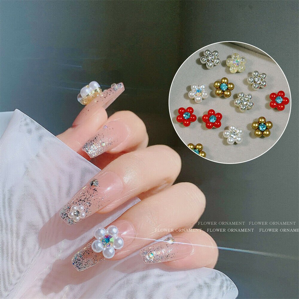 Flower Ornament 6 Grid Pack - Alloy Flowers - DTK Nail Supply
