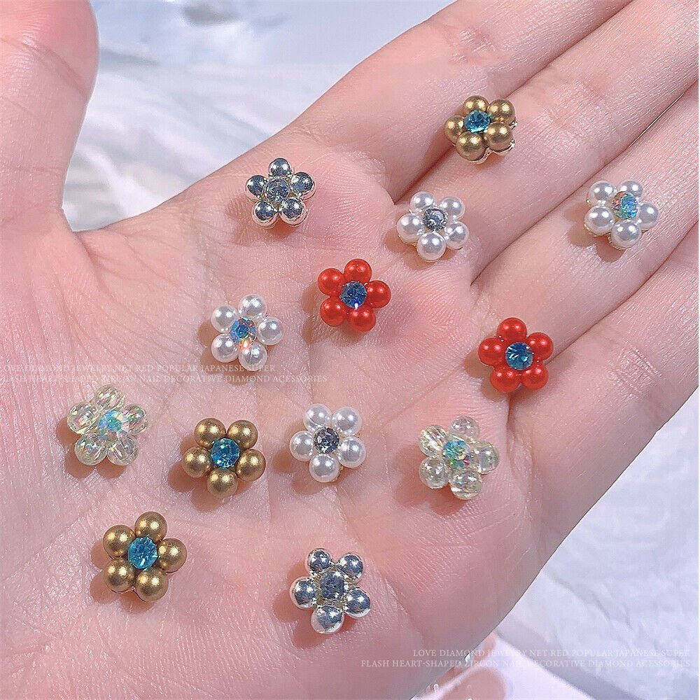 Flower Ornament 6 Grid Pack - Alloy Flowers - DTK Nail Supply