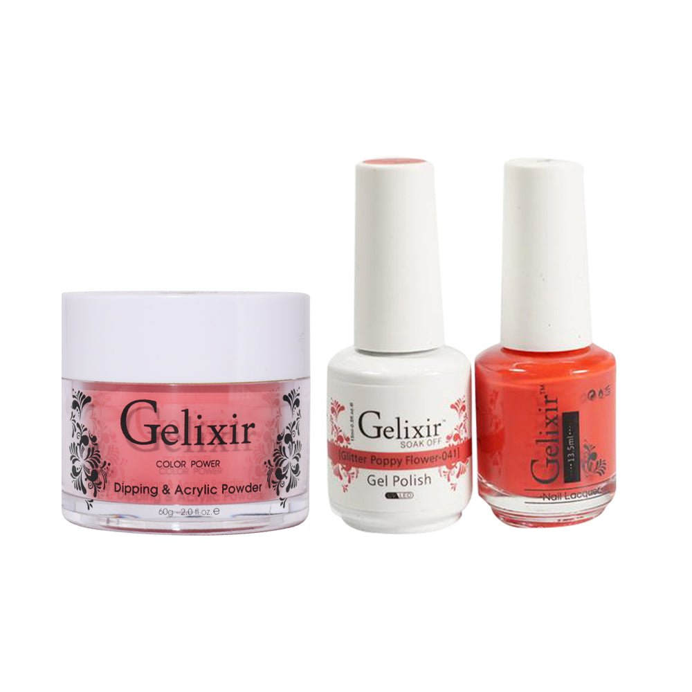 Gelixir 3 in 1 - 041 Glitter Poppy Flower - Acrylic & Dip Powder, Gel & Lacquer - DTK Nail Supply