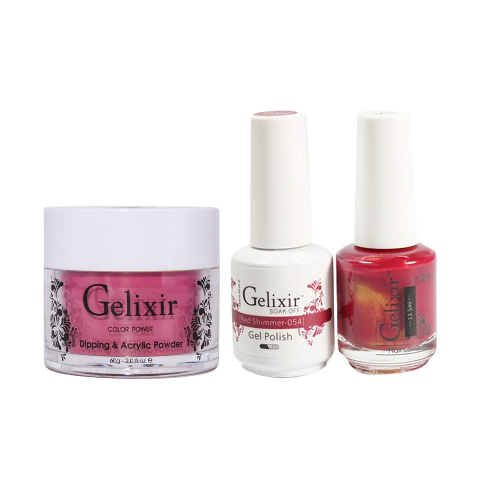 Gelixir 3 in 1 - 054 Red Shimmer - Acrylic & Dip Powder, Gel & Lacquer - DTK Nail Supply