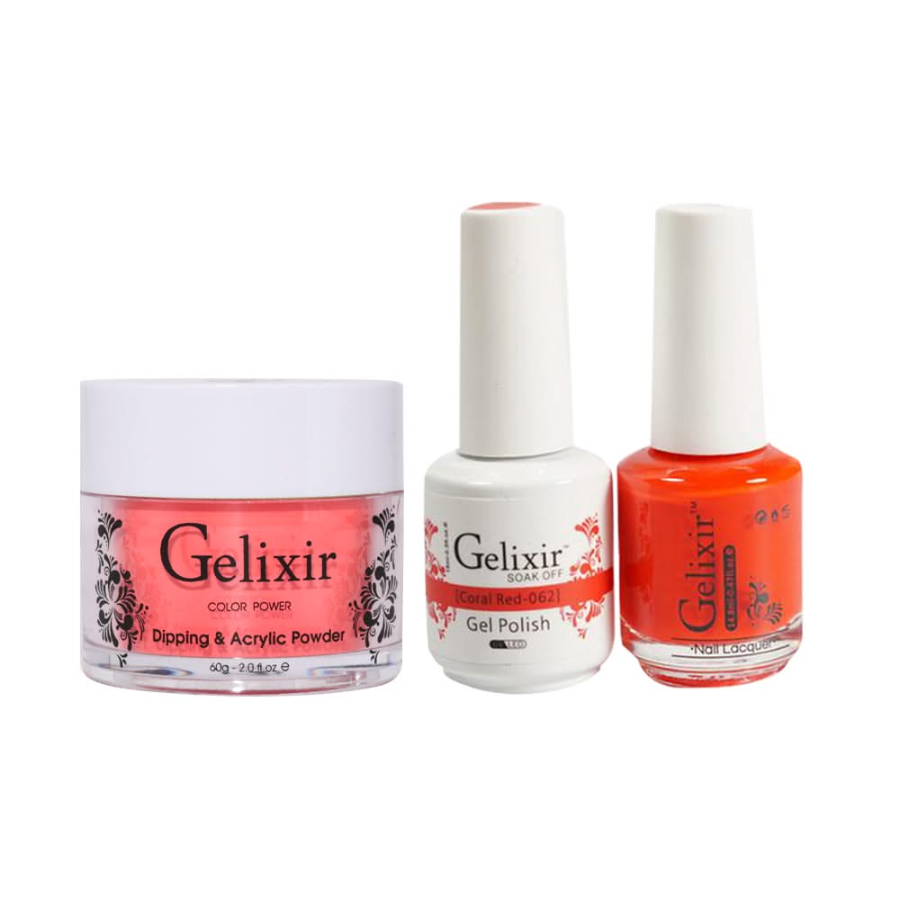 Gelixir 3 in 1 - 062 Coral Red - Acrylic & Dip Powder, Gel & Lacquer - DTK Nail Supply