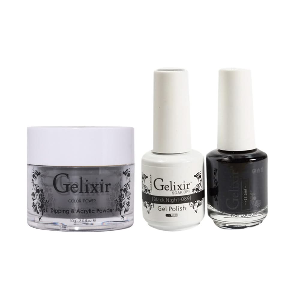 Gelixir 3 in 1 - 089 Black Night - Acrylic & Dip Powder, Gel & Lacquer - DTK Nail Supply