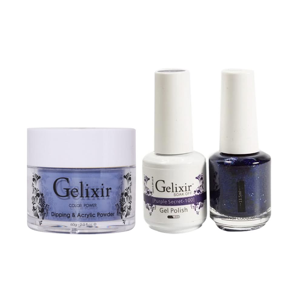 Gelixir 3 in 1 - 100 Purple Secret - Acrylic & Dip Powder, Gel & Lacquer - DTK Nail Supply
