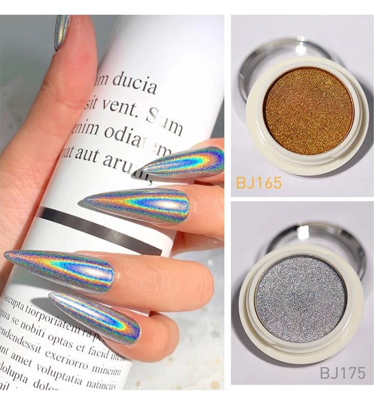 Golden & Silver Laser Holographic Chrome Pigment Powder - BJ165 + BJ175 - DTK Nail Supply