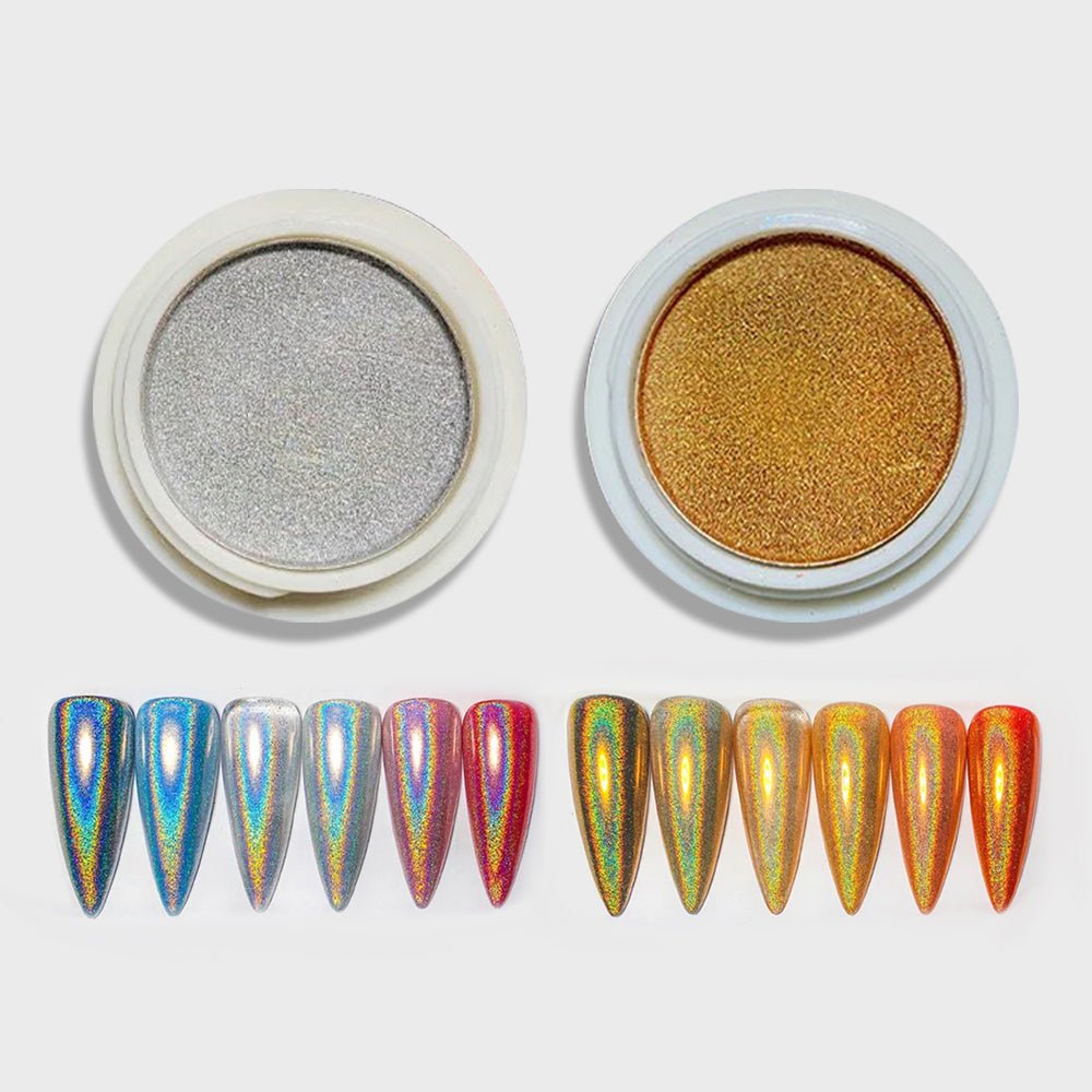 Golden & Silver Laser Holographic Chrome Pigment Powder - BJ165 + BJ175 - DTK Nail Supply