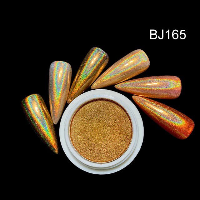 Golden & Silver Laser Holographic Chrome Pigment Powder - BJ165 + BJ175 - DTK Nail Supply