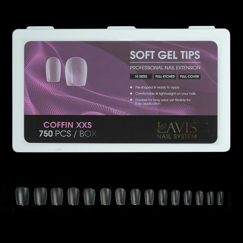 LAVIS Coffin XXS - 15 Sizes Full Etched - Soft Gel Tips - DTK Nail Supply