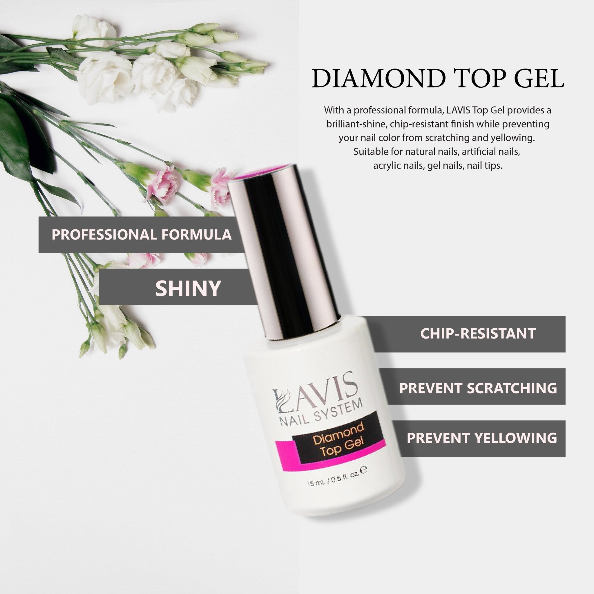 LAVIS Gel Base, Diamond Top, Protein Bond & Primer, Soft Gel Tip Adhesive - 0.5 oz - DTK Nail Supply
