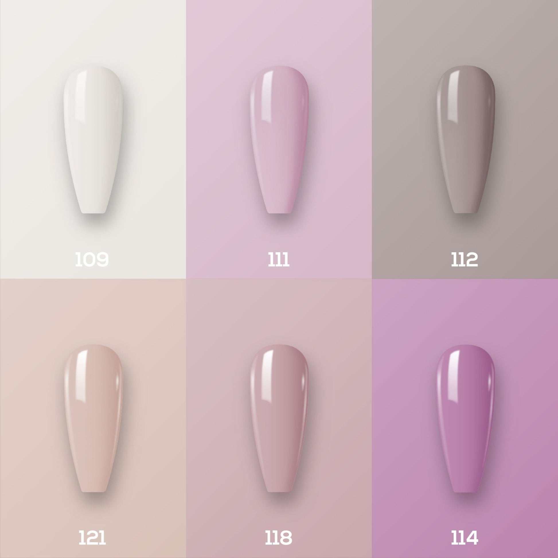Lavis Gel Color Set 1 (6 colors): 109; 111; 112; 121; 118; 114 - DTK Nail Supply