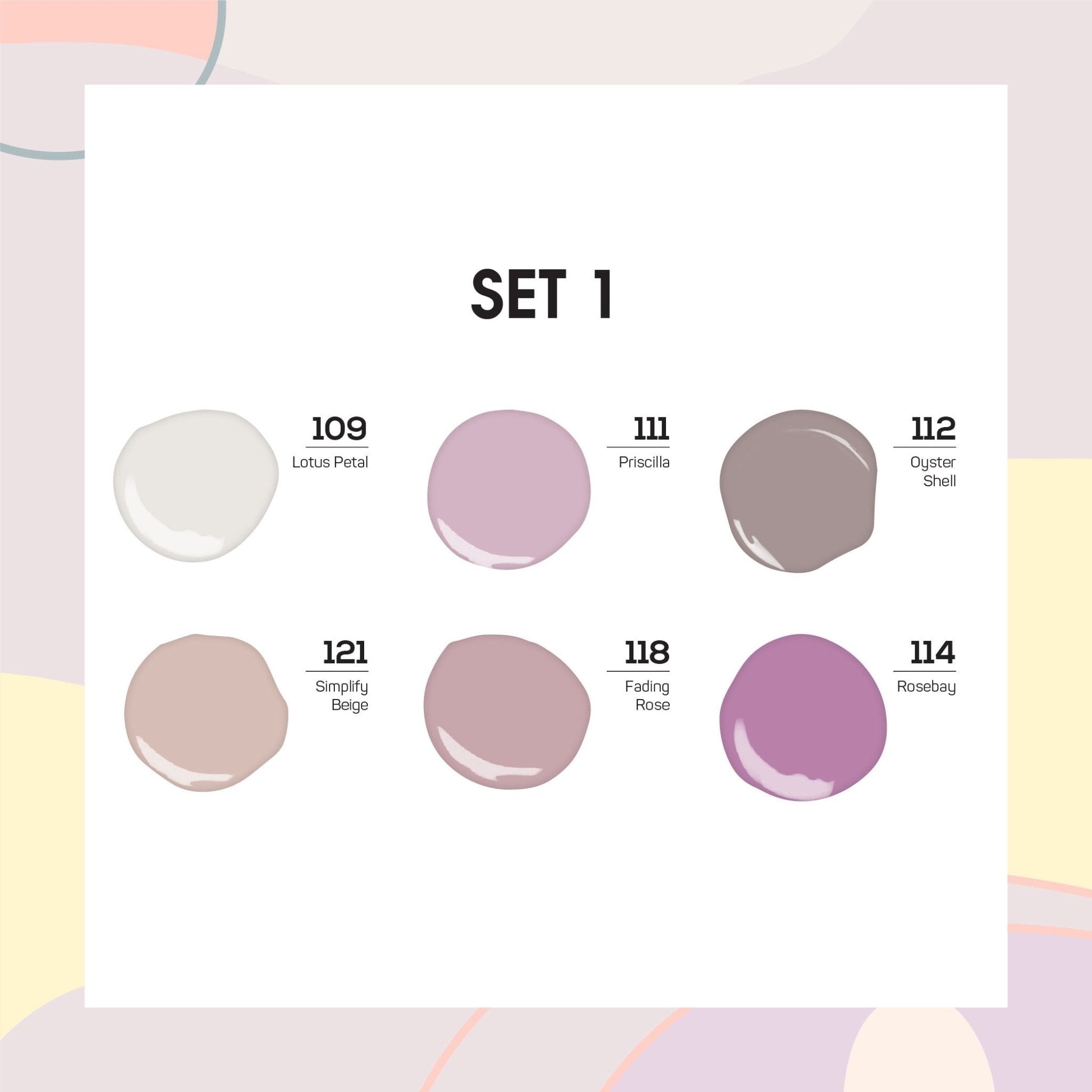 Lavis Gel Color Set 1 (6 colors): 109; 111; 112; 121; 118; 114 - DTK Nail Supply