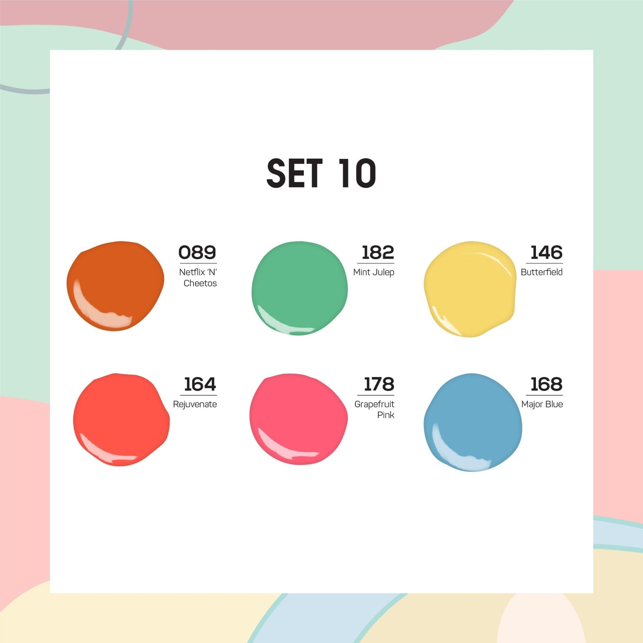 Lavis Gel Color Set 10 (6 colors): 089; 182; 146; 164; 178; 168 - DTK Nail Supply