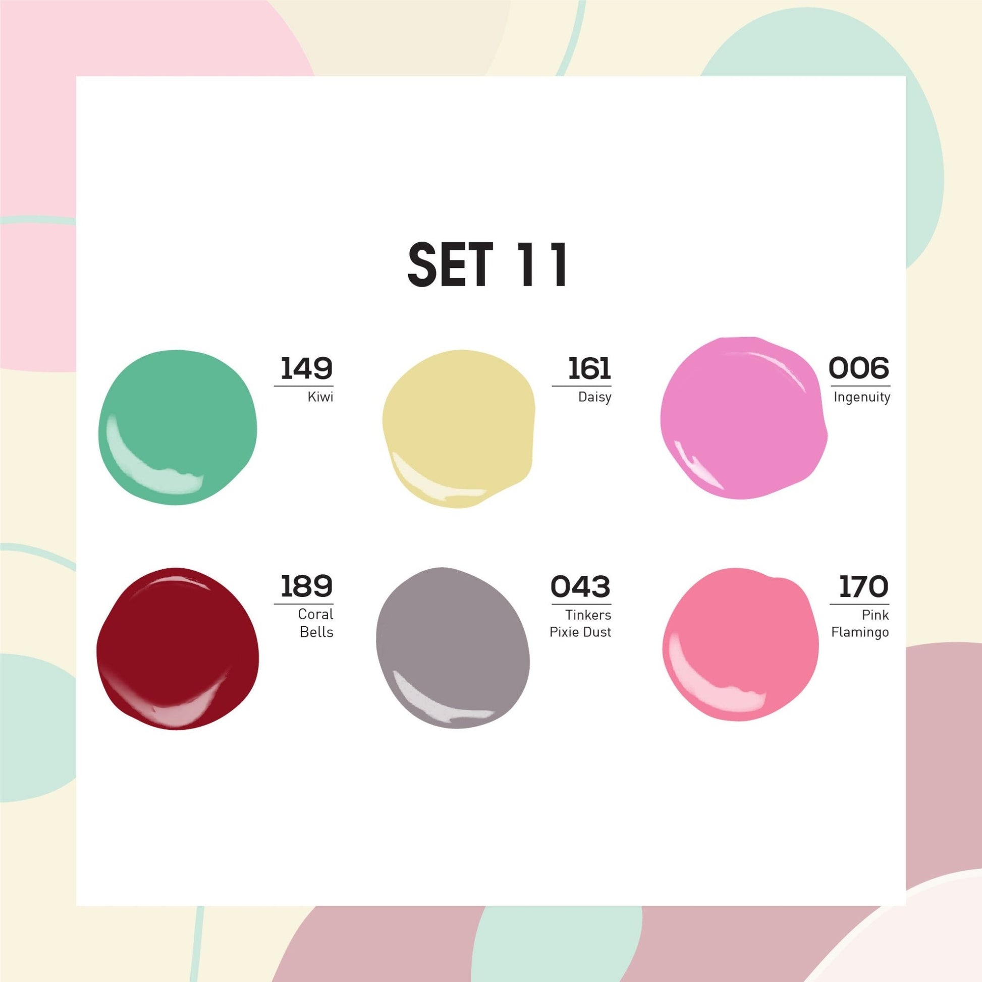 Lavis Gel Color Set 11 (6 colors): 149; 161; 006; 189; 043; 170 - DTK Nail Supply