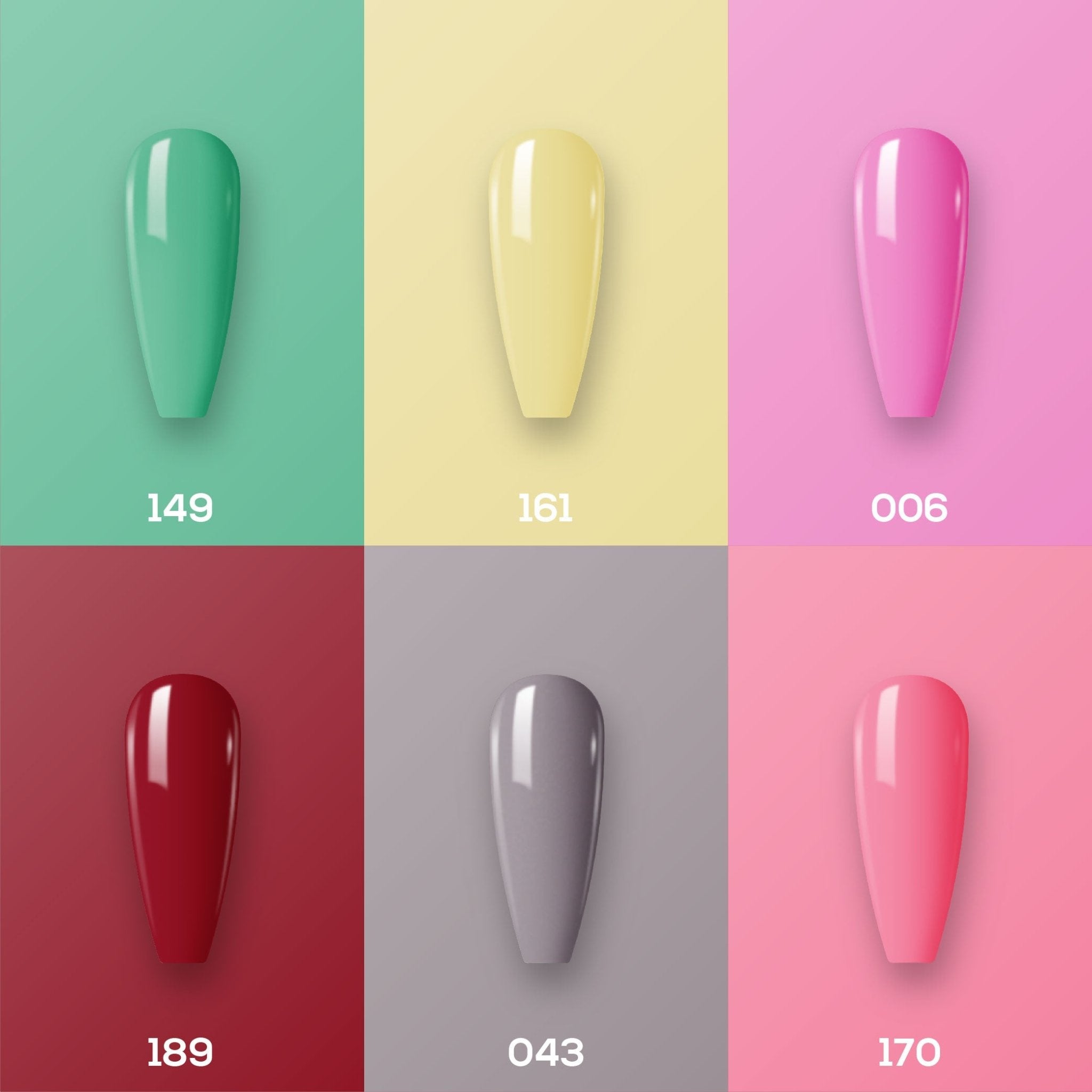 Lavis Gel Color Set 11 (6 colors): 149; 161; 006; 189; 043; 170 - DTK Nail Supply