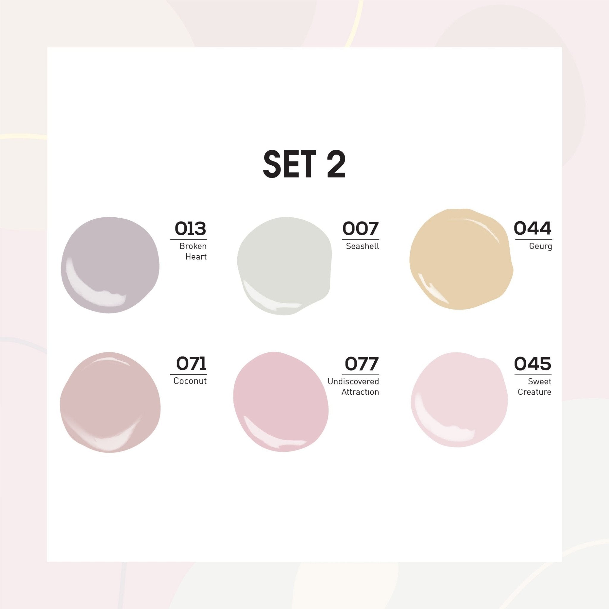 Lavis Gel Color Set 2 (6 colors): 013; 007; 044; 071; 077; 045 - DTK Nail Supply