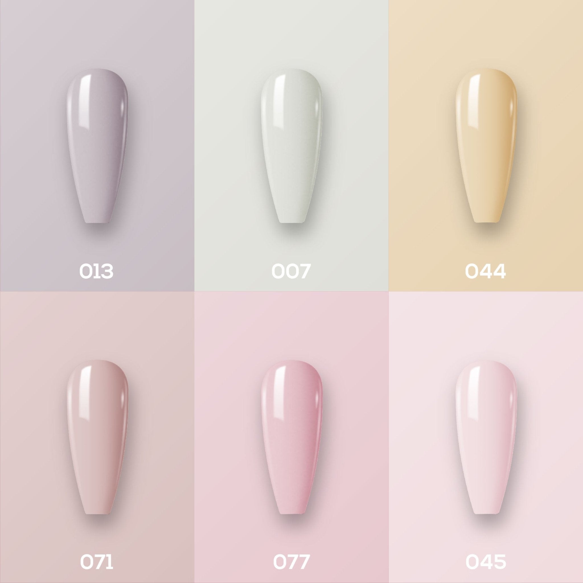 Lavis Gel Color Set 2 (6 colors): 013; 007; 044; 071; 077; 045 - DTK Nail Supply