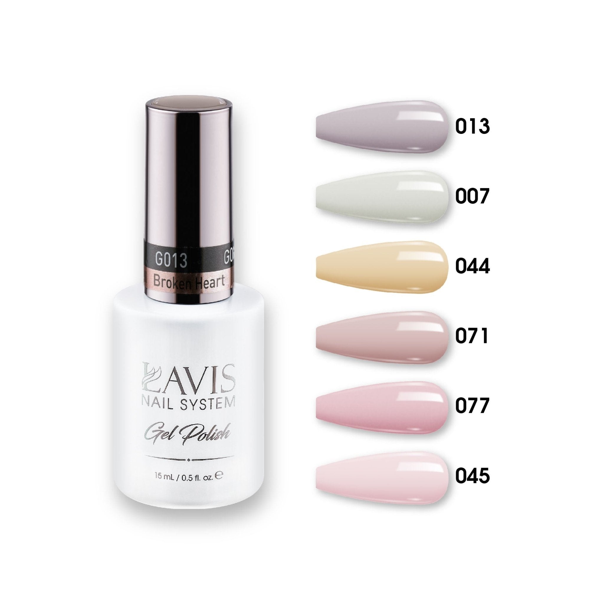 Lavis Gel Color Set 2 (6 colors): 013; 007; 044; 071; 077; 045 - DTK Nail Supply