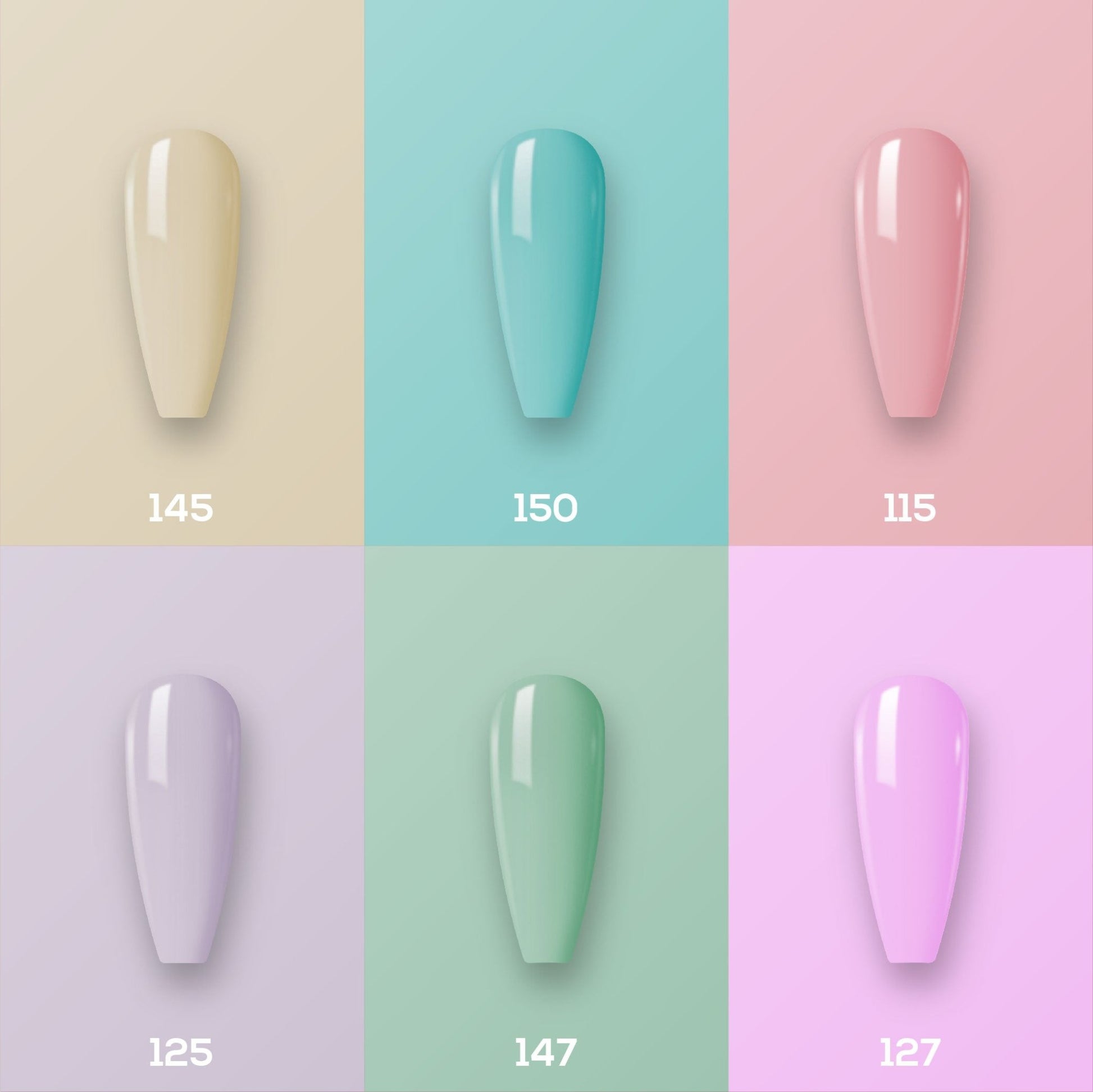 Lavis Gel Color Set 3 (6 colors): 145; 150; 115; 125; 147; 127 - DTK Nail Supply