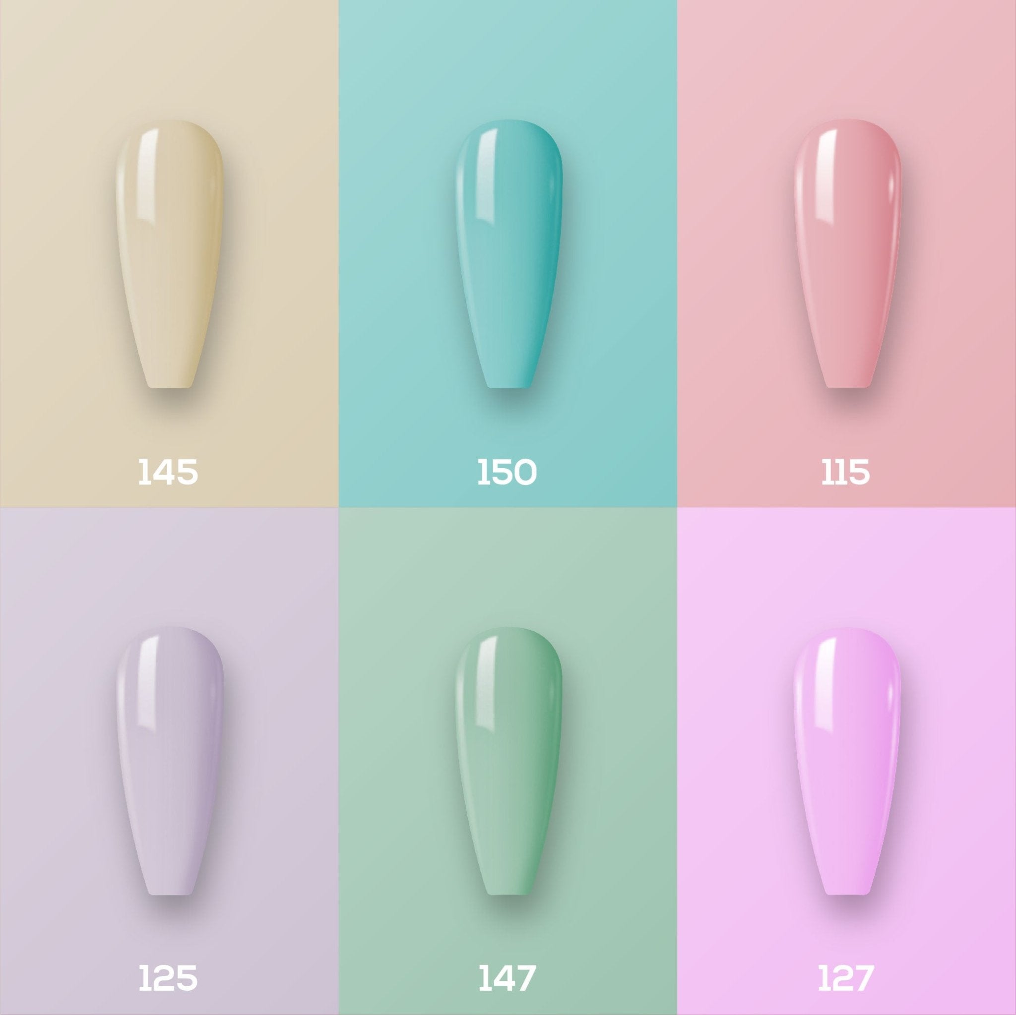 Lavis Gel Color Set 3 (6 colors): 145; 150; 115; 125; 147; 127 - DTK Nail Supply