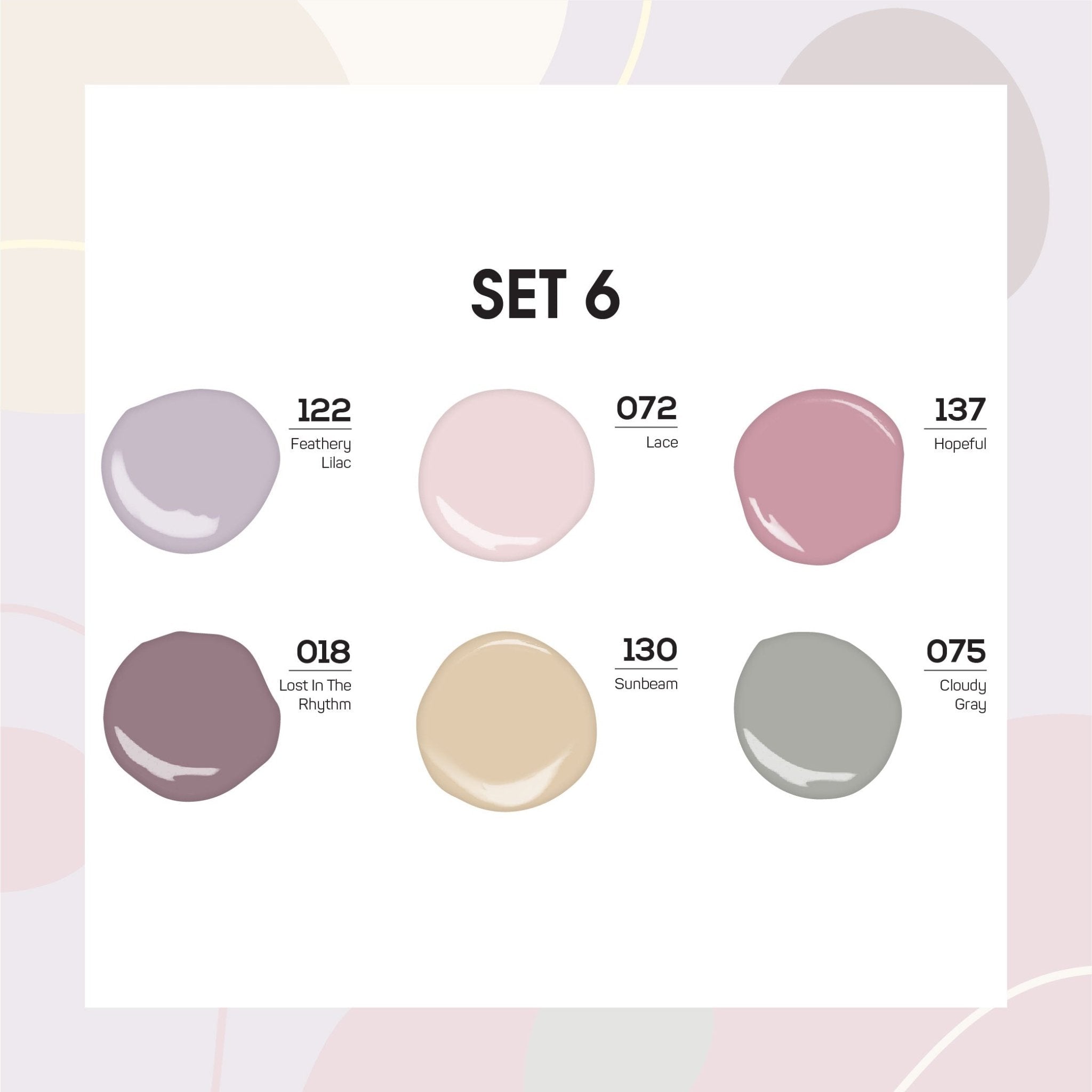 Lavis Gel Color Set 6 (6 colors): 122; 072; 137; 018; 130; 075 - DTK Nail Supply