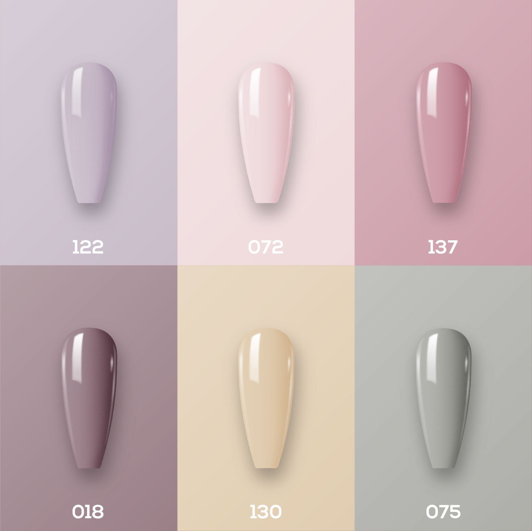 Lavis Gel Color Set 6 (6 colors): 122; 072; 137; 018; 130; 075 - DTK Nail Supply