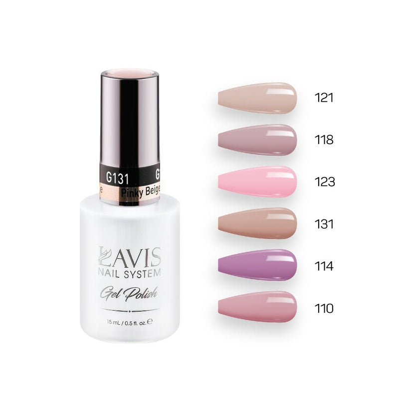 Lavis Gel Color Set G1 (6 colors): 121, 118, 123, 131, 114, 110 - DTK Nail Supply