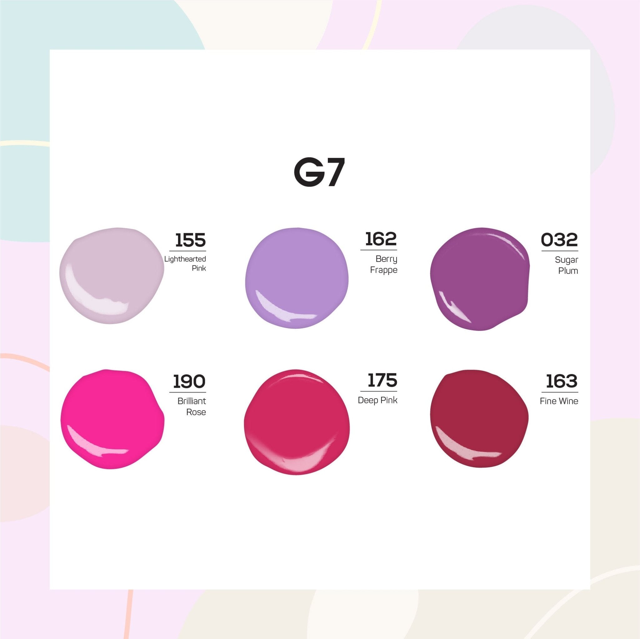 Lavis Gel Color Set G7 (6 colors): 155, 162, 032, 190, 175, 163 - DTK Nail Supply