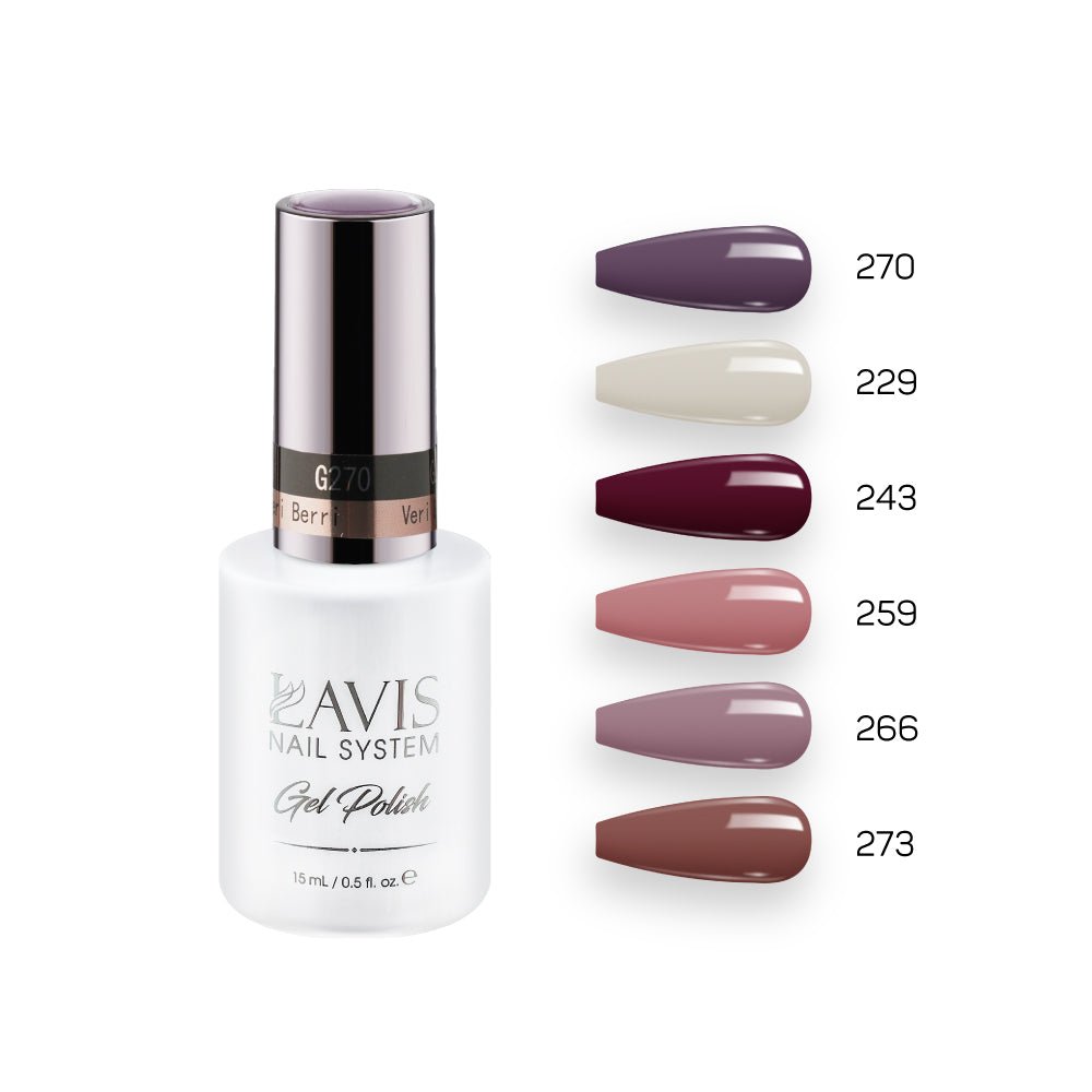 Lavis Gel Fall Color Set G2 (6 colors): 270, 229, 243, 259, 266, 273 - DTK Nail Supply