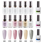 LAVIS Gel & Matching Lacquer Starter Set 6: 122, 072, 137, 018, 130, 075, Base,Top & Bond Primer - DTK Nail Supply